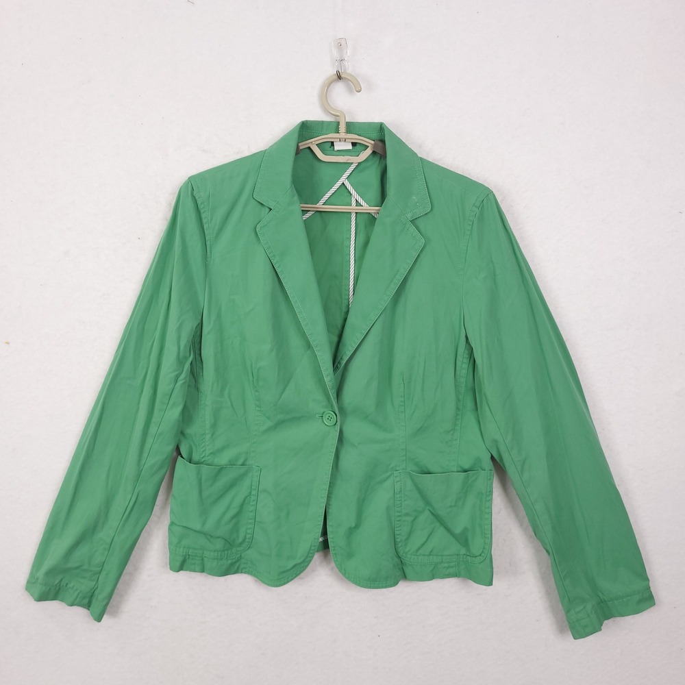 J.Crew Blazer Womens XL Green Cotton Single Button Lightweight Jacket Office